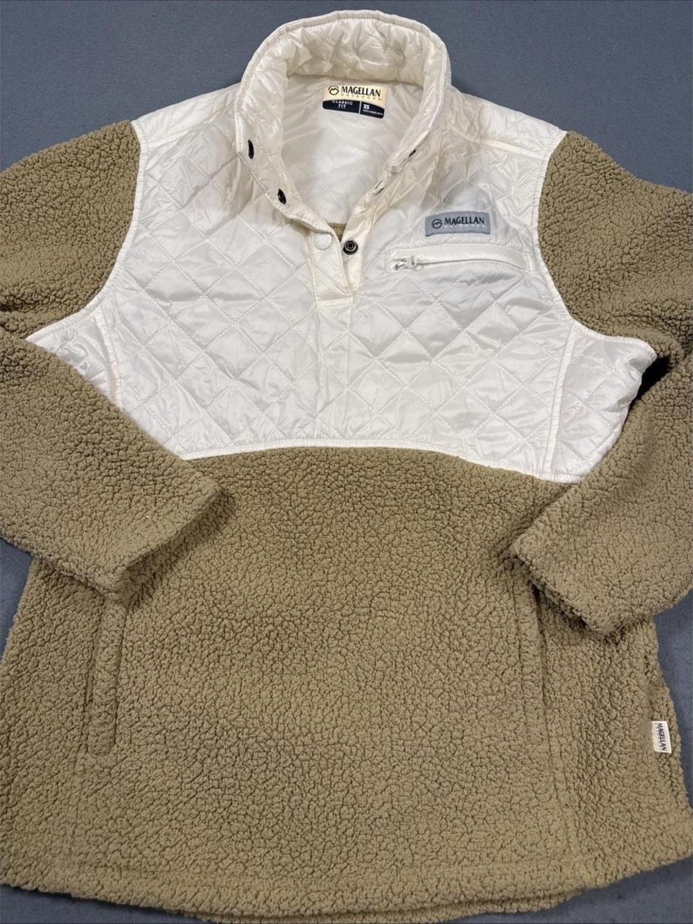 Magellan Outdoors Quilted Pullover Vest in Cream and Olive
